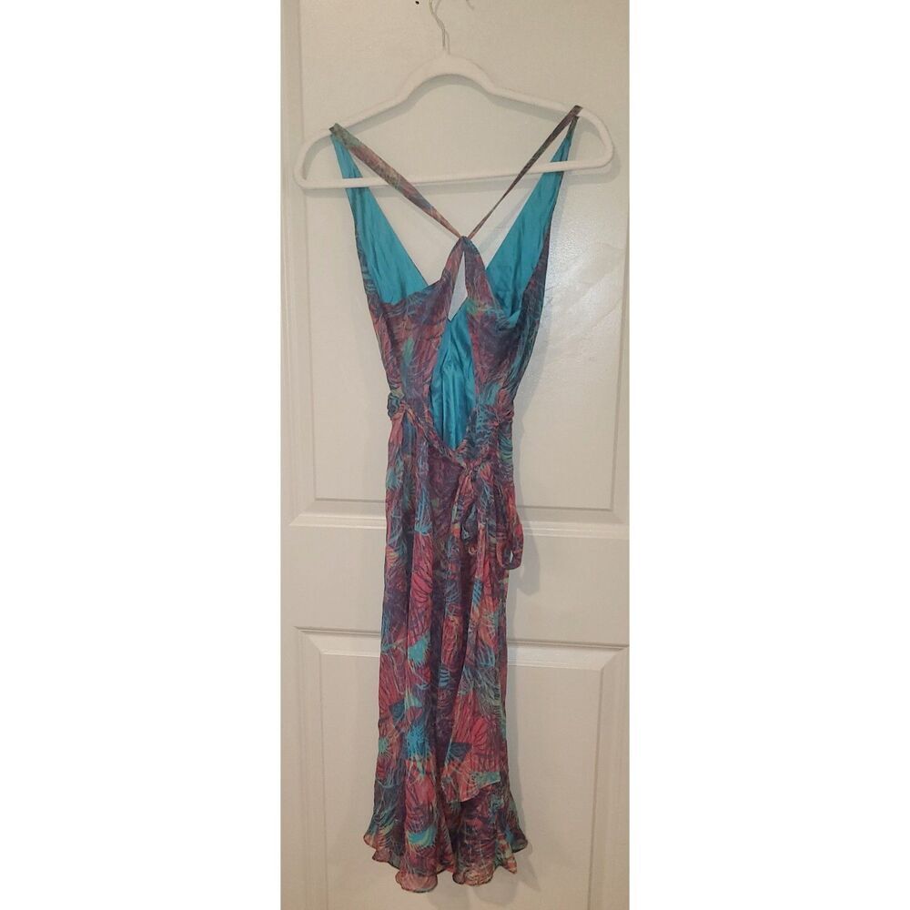 BCBGMAXAZRIA Silk Halter Dress Size 4 Tropical Print Open Back - Picture 2 of 5